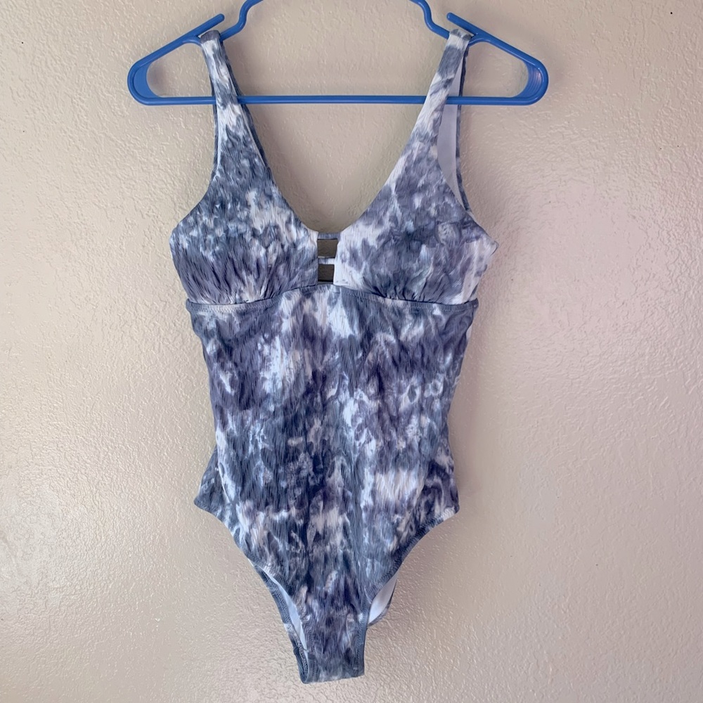 Athleta Tulum Keyhole Blue White Tie Dye One Piece Swim Suit Size S - Picture 3 of 8